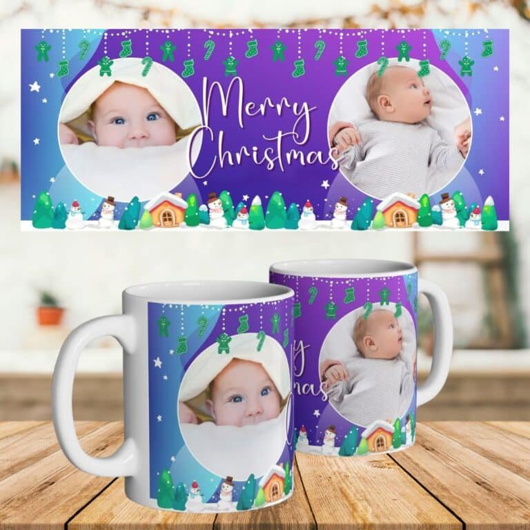 Dark purple Christmas mug gift for baby boys and girls under 1 year old.
