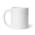 Glossy white mug, shown in a close-up front view
