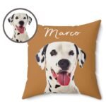 Custom dog picture pillow, light brown, close-up view