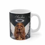 Custom pet memorial mug with dog portrait and name, style 1, left side view