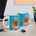 Custom pet photo mug with pet portrait and "Home Is Where My Dog Is" design, turquoise, version 4