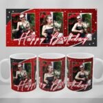 Custom photo mug, birthday gift for woman, red color