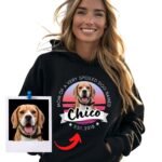Custom sweatshirt featuring a dog's face on a white background. Personalized pet lover apparel, perfect as a gift for dog owners