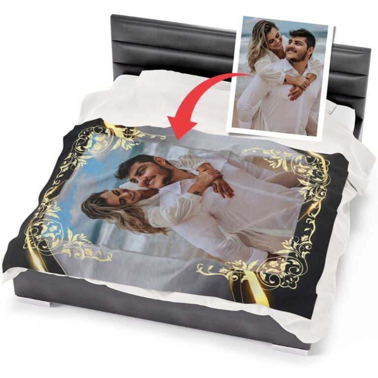 First marriage anniversary gift – Photo blanket for couples on white background