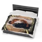 Gift for couples, personalized sherpa blanket, 50x60 inch, brown background