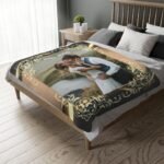 Gift for 25th marriage anniversary, custom photo blanket for wife and husband, brown background