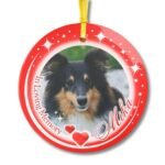 Personalized dog memorial ornament, a Christmas gift for pet owners, red on a white background