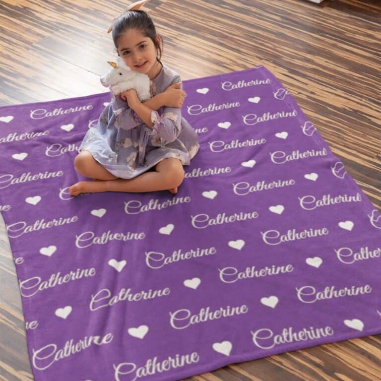 Personalized baby girl blanket with name in light purple