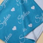 Personalized baby girl blanket with name in turquoise