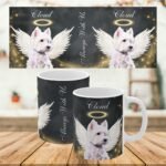 Personalized pet memorial mug, dog bereavement gift, placed on a table