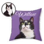 Personalized pet photo pillow, light purple, close-up view