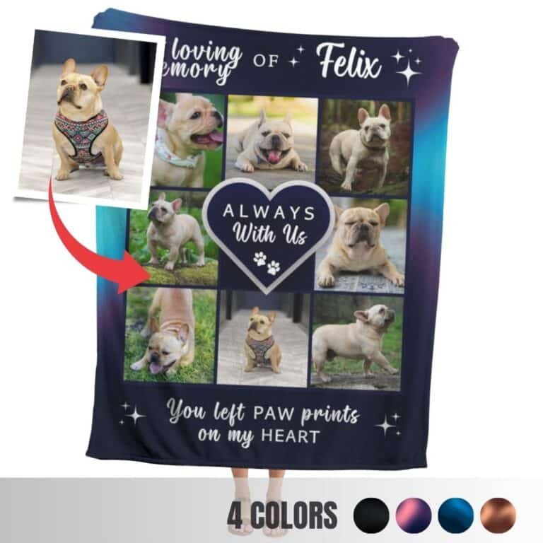 Pet memorial blanket with a pet's photos in navy