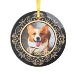 Black Christmas ornament personalized with a pet's photo, context 1