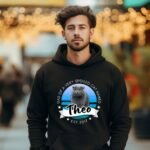Unisex black hoodie worn by a man, personalized for dog and cat lovers. Custom pet lover gift featuring a unique design, perfect for pet owners.