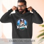 Unisex custom sweatshirt in charcoal heather with a blue background, featuring a personalized dog face or cat face. A perfect gift for pet lovers.