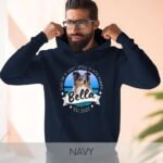 Unisex custom sweatshirt in navy blue with a personalized dog face or cat face design. A cozy and stylish gift for pet lovers