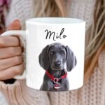 Woman holding a white custom pet face mug