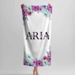 custom beach floral towel with name for her