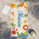 Custom theme bach towel with name for girls, vertical layout