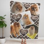 Woman holding a brown 50x60 inch dog memorial blanket