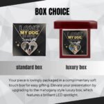 Custom dog name and paw print necklace with dog photo—available with a standard or luxury gift box for a special presentation