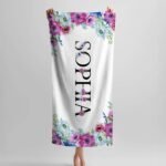Personalized beach floral towel with custome name