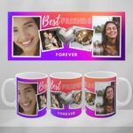 Custom mug for best friends with purple background with a 4-photo collage and inscription "Best Friends Forever"