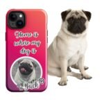 Personalized dog phone case featuring a custom dog photo and name with the phrase "Home Is Where My Dog Is," Style 1, designed for dog lovers