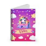 Personalized unicorn notebook for girls with a name on the front, featuring a colorful unicorn design