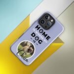 Personalized pet portrait phone case for iPhone with a custom dog photo and name in Perano color, a perfect gift for pet lovers