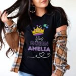 Black custom name shirt "Yes, Queen + [Name] with personalized text design on a model