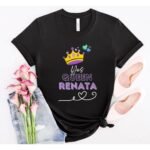 Custom name shirt for her "Yes, Queen + [Name] in black, shown laid flat