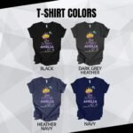 Personalized name t-shirt color chart displaying various color options for a custom shirt
