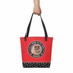 Custom dog portrait tote bad in red, 15x15in