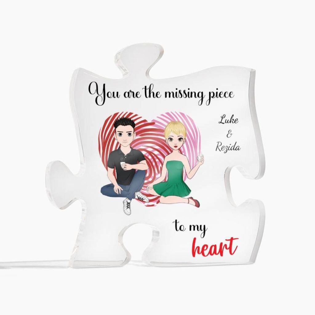 personalized-acrylic-puzzle-plaque-couple-name-gift-transparent Personalized acrylic puzzle plaque with custom couple names and “You are the missing piece” design