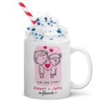 Our Love Story personalized couple coffee mug with custom names, romantic Valentine’s gift