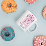 Personalized couple coffee mug in a flat lay with sweets, romantic Our Love Story design