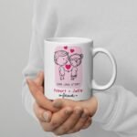 Romantic personalized couple mug held in hands, custom name coffee mug for couples